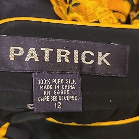 PATRICK 90s Silk Statement Buckle Design Dress Black & Gold Equestrian Glam | 12 - Picture 14 of 14